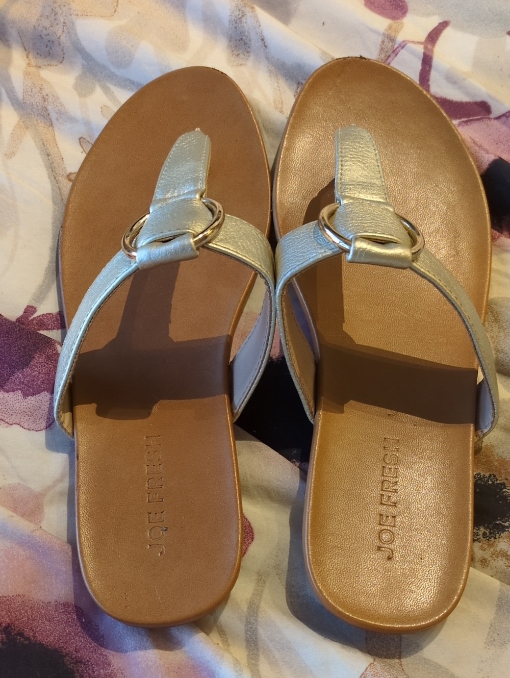 Joe Fresh Metallic Gold Ring-Accent Thong Sandals